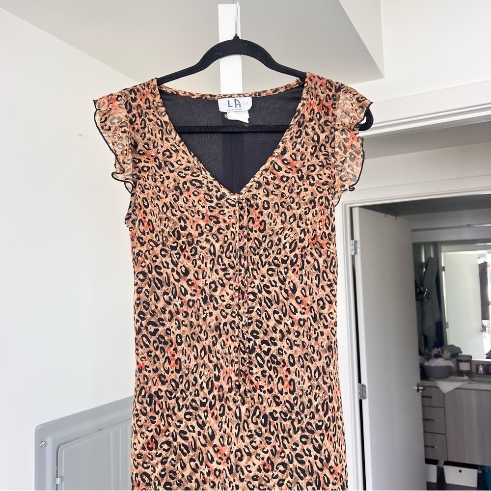 Vintage Y2K Leopard Print Ruffle Hem Dress- 12/L - Picture 4 of 9